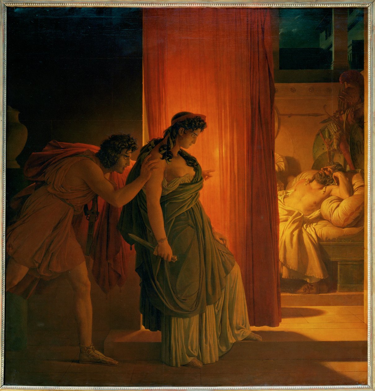 Clytemnestra, die aarzelt voordat ze haar slapende echtgenoot doodt ... door Pierre Guérin