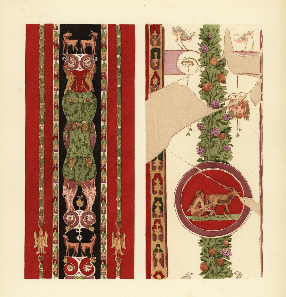 Decoratieve motieven op muurschilderingen in Herculaneum, Derde Pompeïaanse Stijl door Pierre Gusman