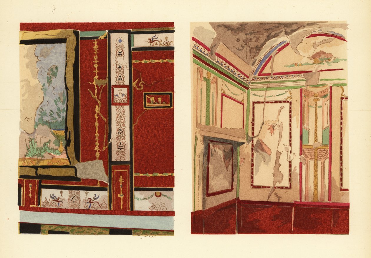 Huis van Tullius Faustus aan de Strada della Fortuna (links), en huis van Popidius Priscus (rechts), Pompeii, Kamer van een huis gelegen aan de straat van het Fortuin, Regio IV door Pierre Gusman