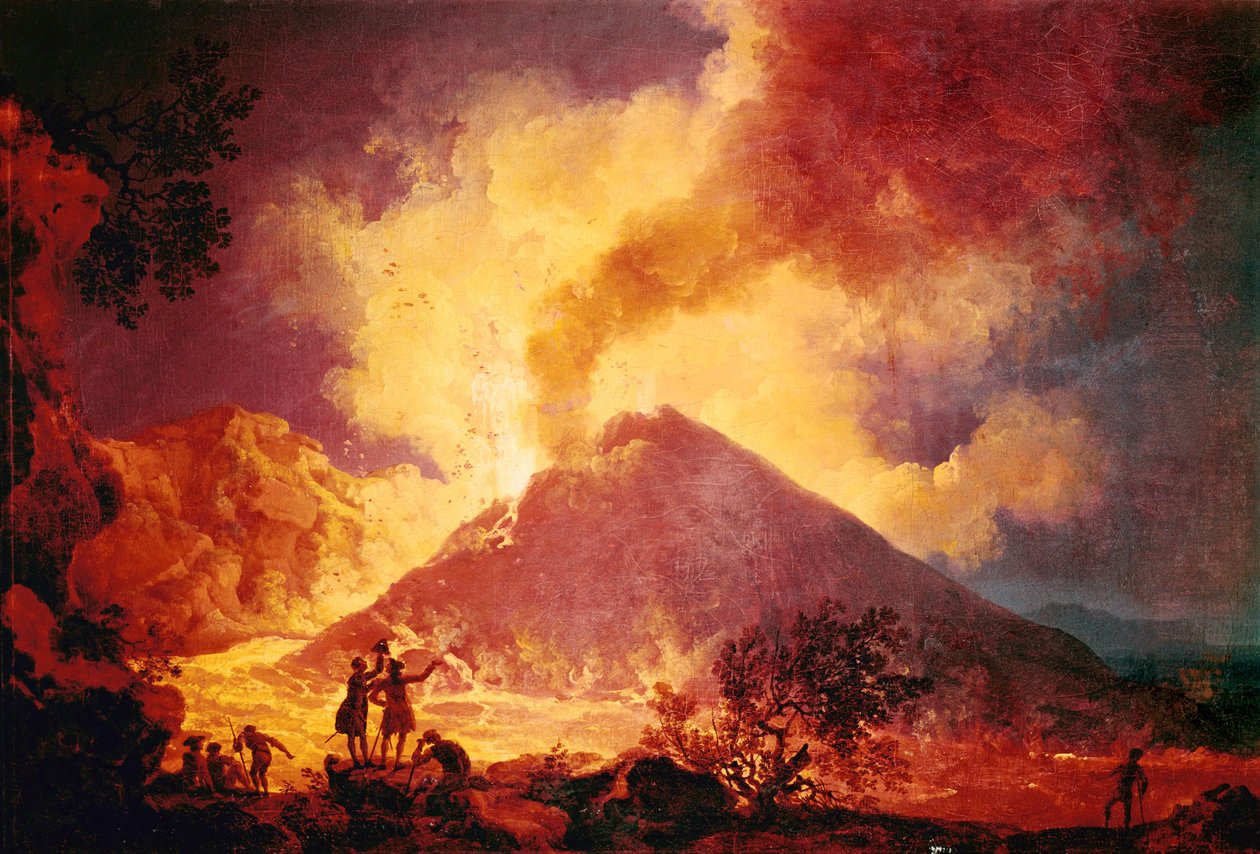 Uitbarsting van de Vesuvius, Italië ... (olieverf op doek) door Pierre Jacques Volaire