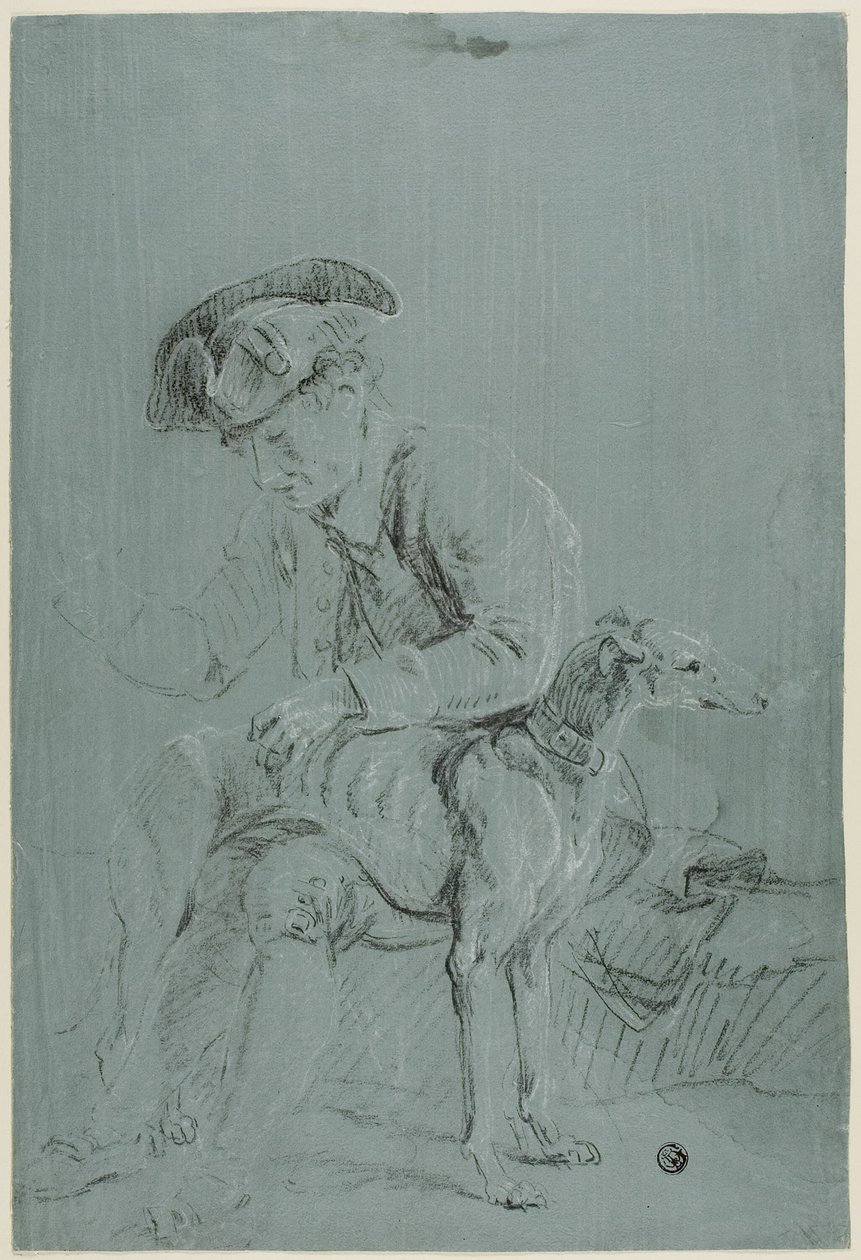 Zittende Man met Hond door Pierre Jacques Volaire