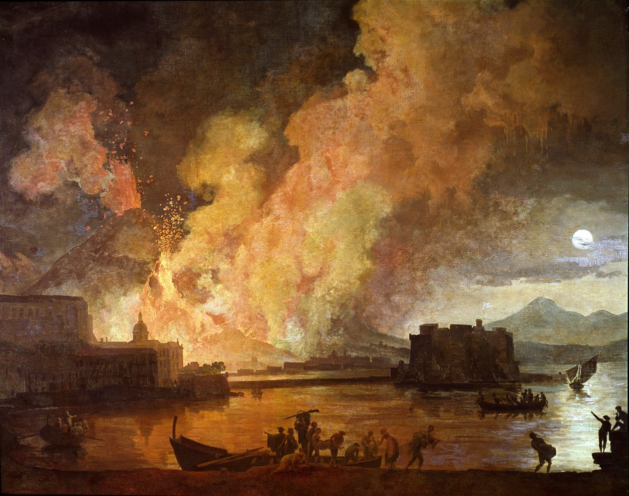 De uitbarsting van de Vesuvius in Napels bij maanlicht door Pierre Jacques Volaire