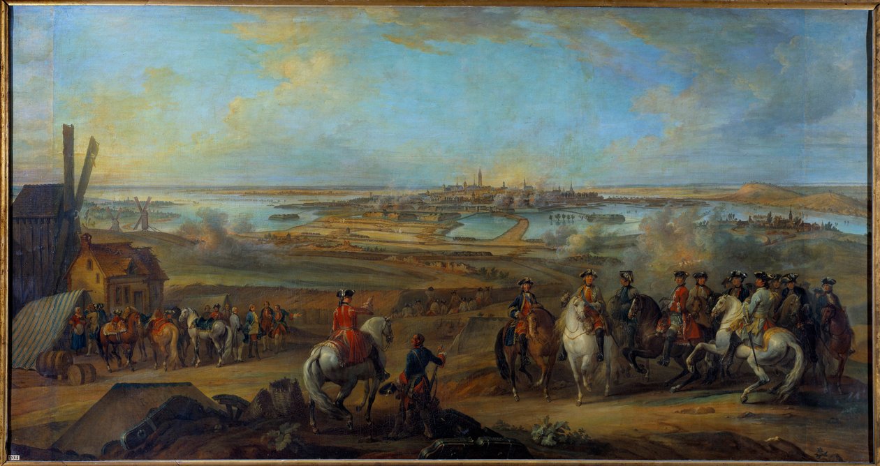 Campagne van Vlaanderen (1745-1747): Koning Lodewijk XV (1710-1774) bij het beleg van Mons in Henegouwen in juli 1746 door Pierre Lenfant