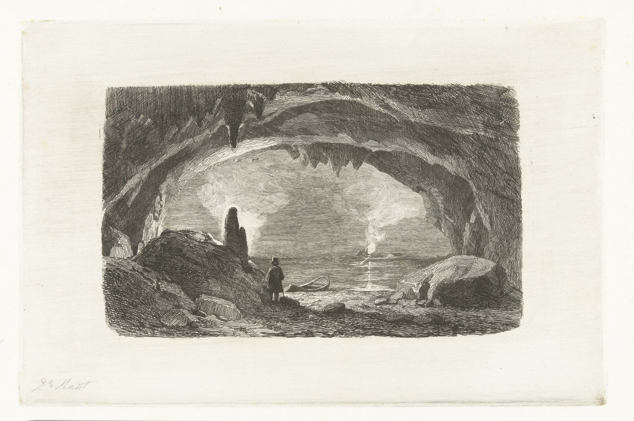 Man met roeiboot in de grotten van Han door Pierre Louis Dubourcq