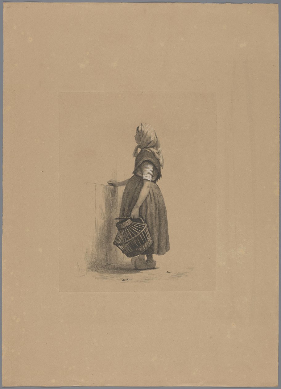 Staand meisje met pluimveemand door Pierre Louis Dubourcq