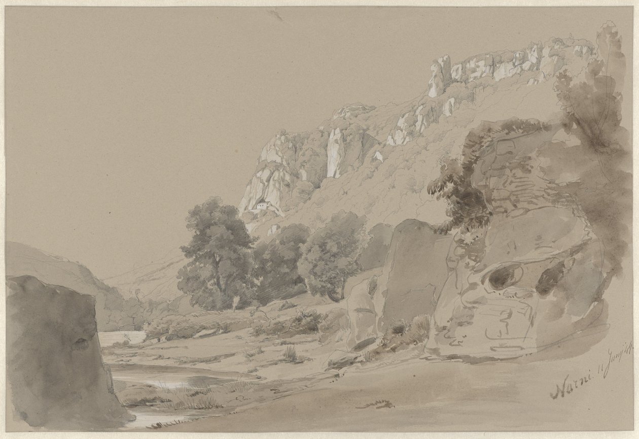 De rivier de Nera bij Narni door Pierre Louis Dubourcq
