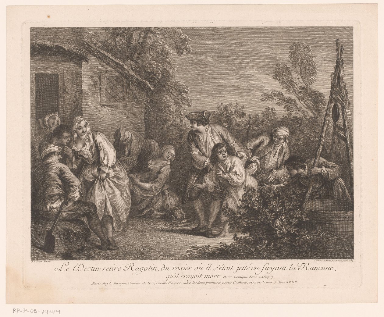 Ragotin gevlucht in een rozenstruik door Pierre Louis Surugue