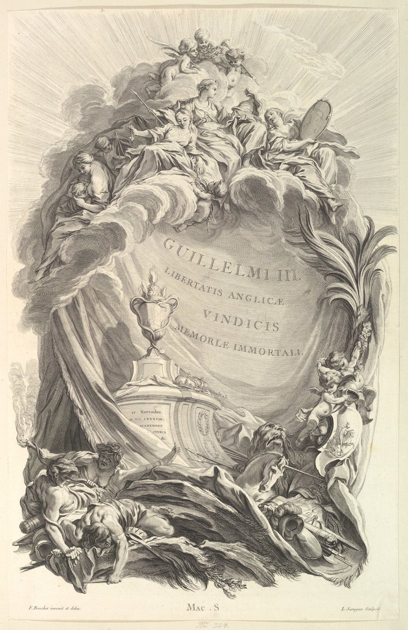 Frontispice voor het graf van Willem III, ca. 1736 door Pierre Louis de Surugue
