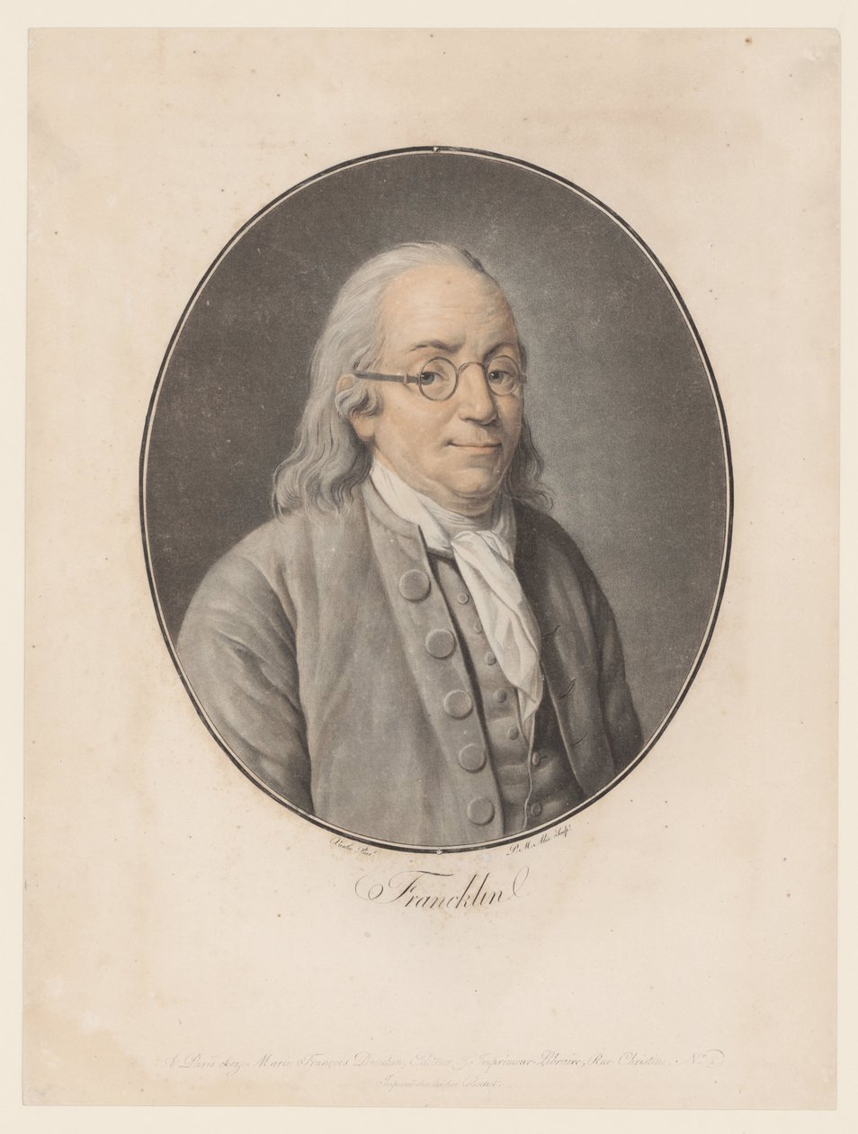 Portret van Benjamin Franklin door Pierre Michel Alix