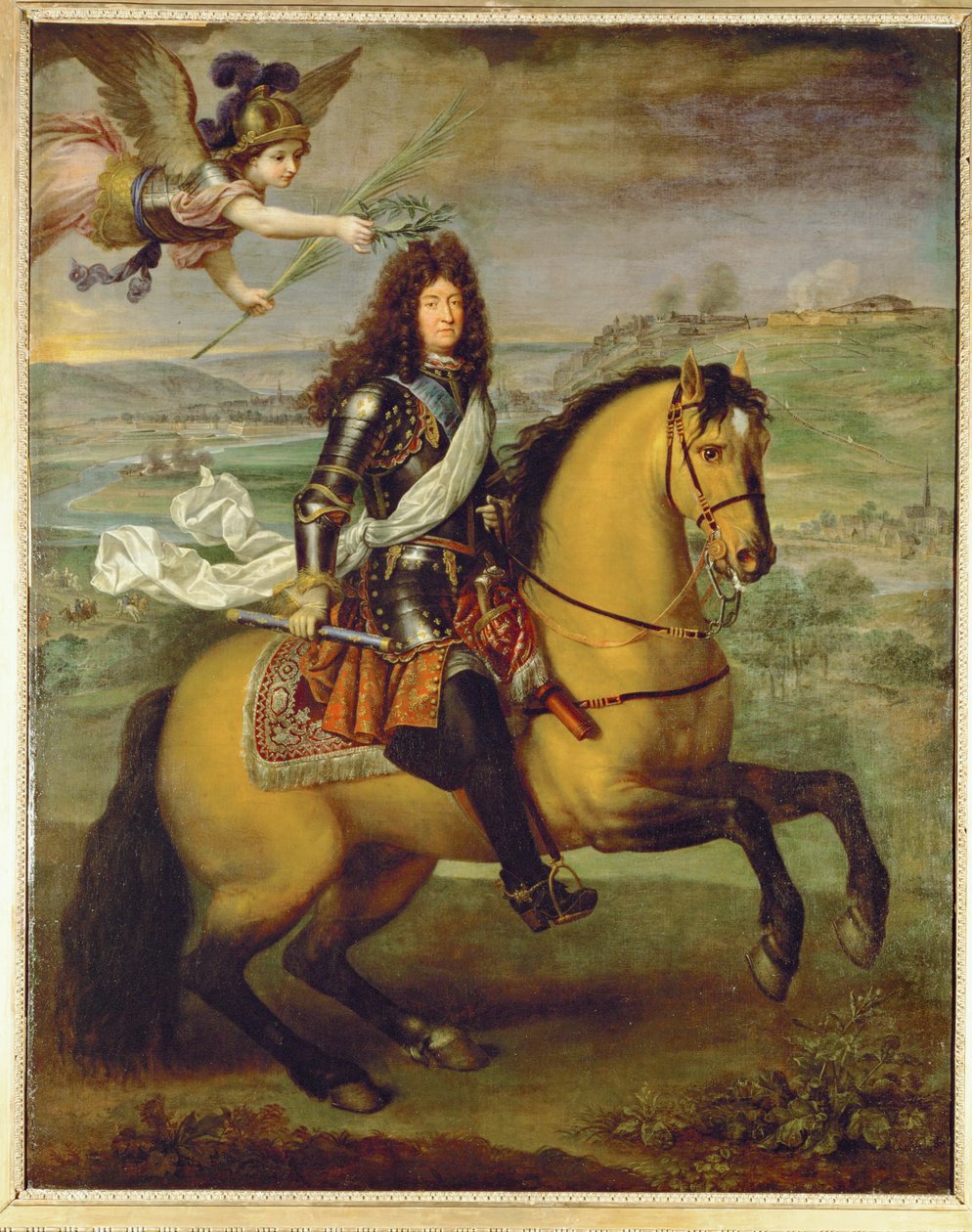 Louis XIV te paard, gekroond door de overwinning ... (schilderij op doek) door Pierre Mignard