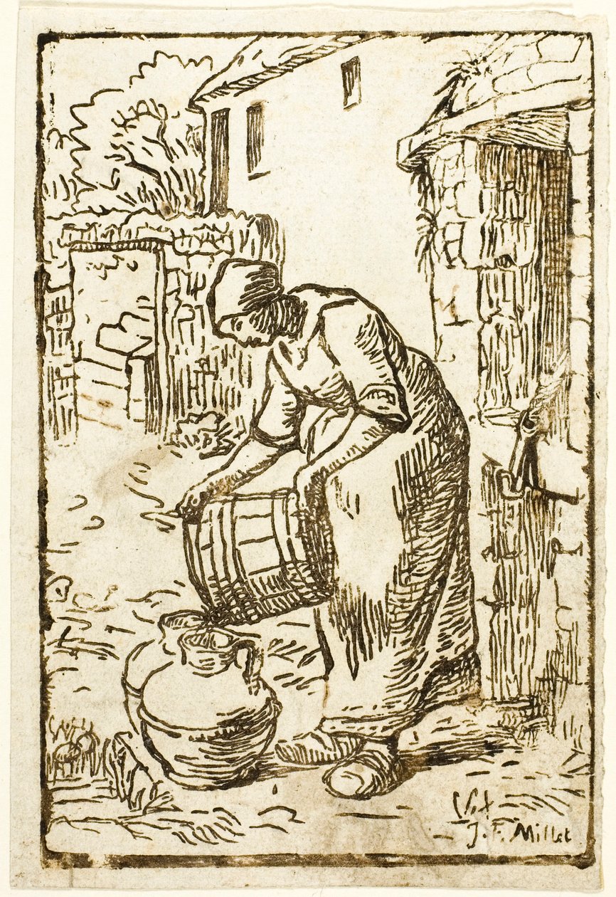 Vrouw vult waterkannen door Pierre Millet