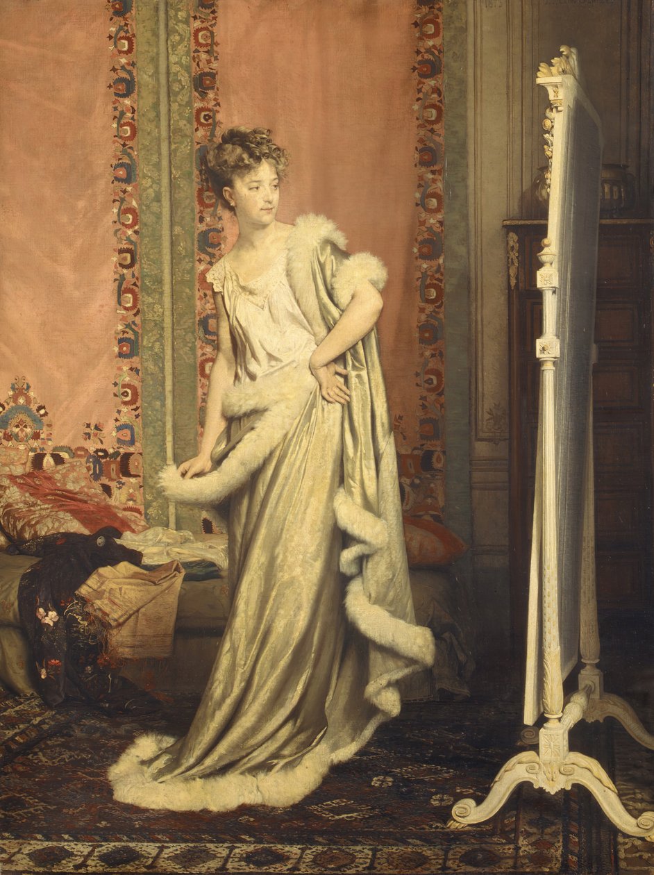 Voor de spiegel, 1873 door Pierre Paul Lêon Glaize