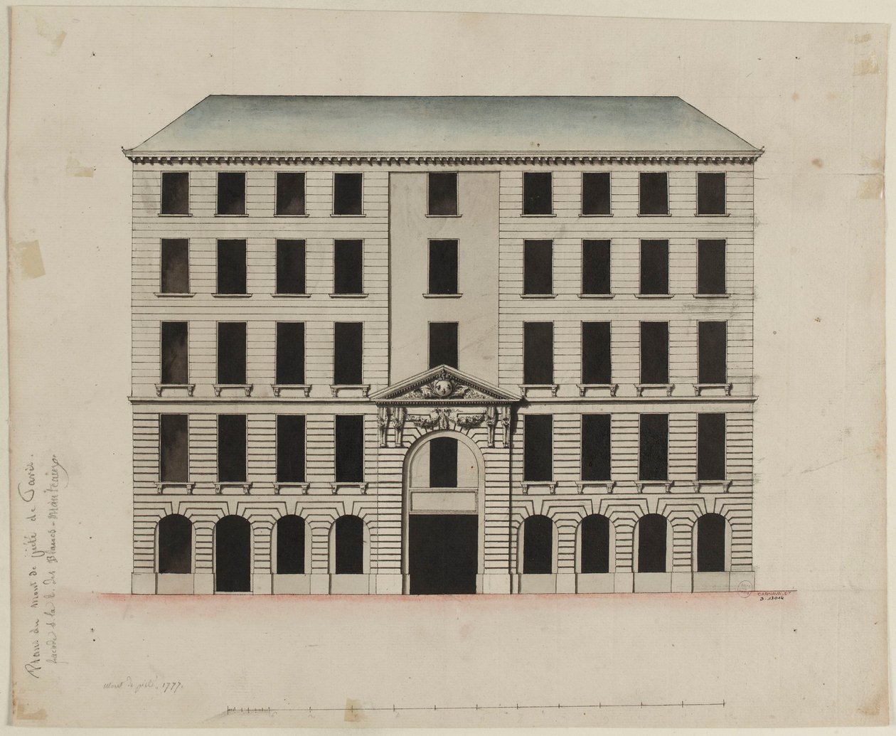 Façade van het Mont-de-Piété aan de rue des Blancs-Manteaux door Pierre Payen