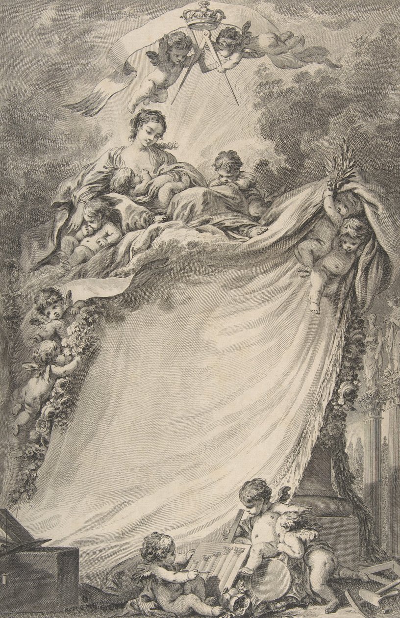 Diploma van de Vrijmetselaars van Bordeaux, naar François Boucher door Pierre Philippe Choffard