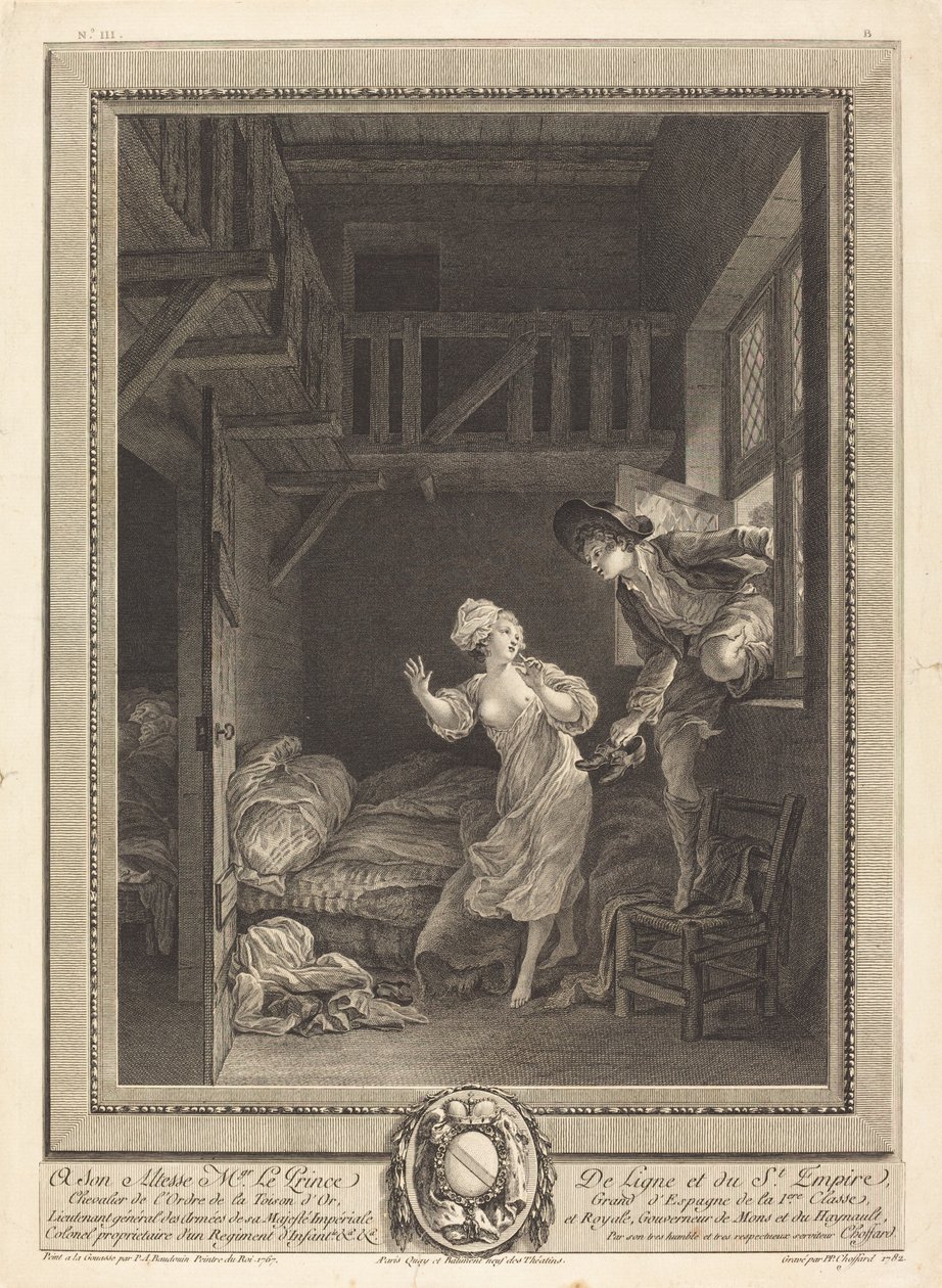 Loop zachtjes, praat zachtjes door Pierre Philippe Choffard after Pierre Antoine Baudouin