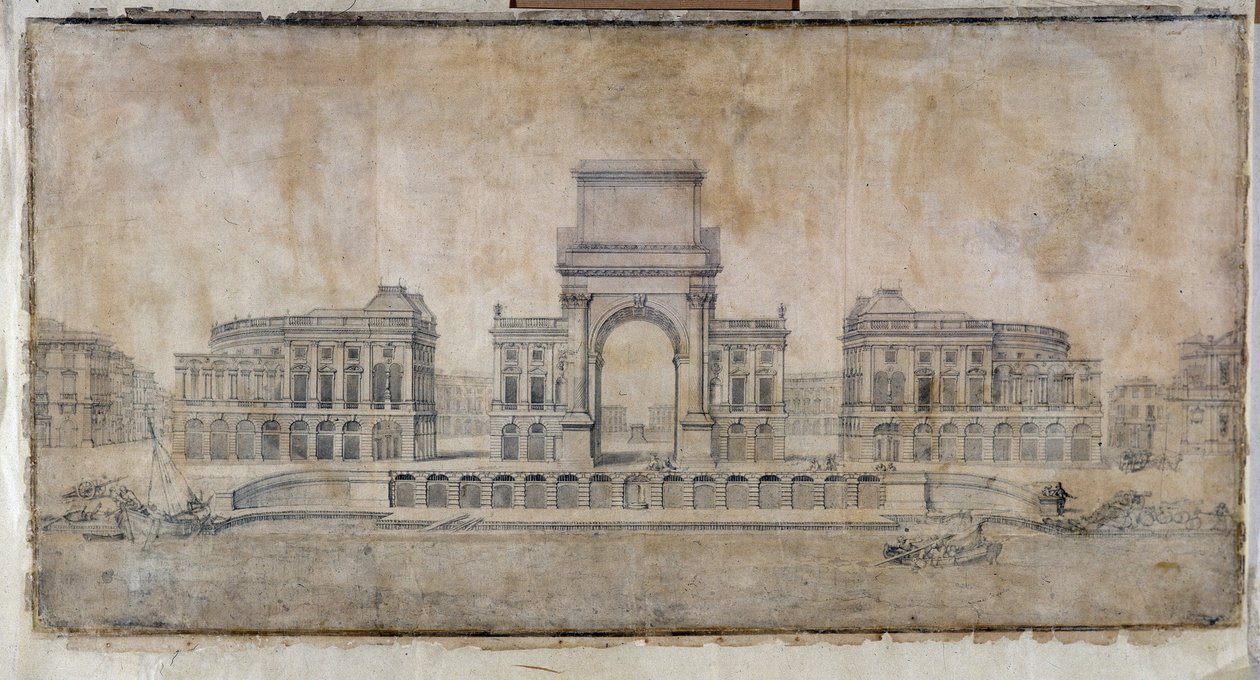 Architectuur: "Project van Place Royale voor Marseille, perspectief kijkend naar de stad" 1686 door Pierre Puget