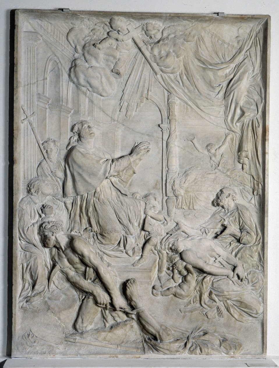 Laag reliëf van de Pest van Milaan - Sint Charles Borromee biddend door Pierre Puget