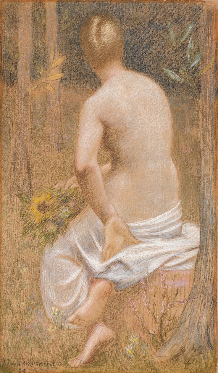 Zittende vrouwenfiguur, gezien van achteren door Pierre Puvis de Chavannes
