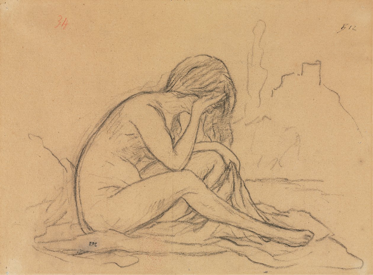 Studie van een vrouwelijk naakt (mogelijk voor een ongerealiseerd allegorisch schilderij) (recto) door Pierre Puvis de Chavannes