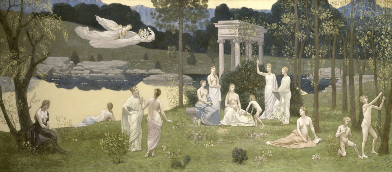 Het heilige bos, geliefd bij de kunsten en de muzen door Pierre Puvis de Chavannes