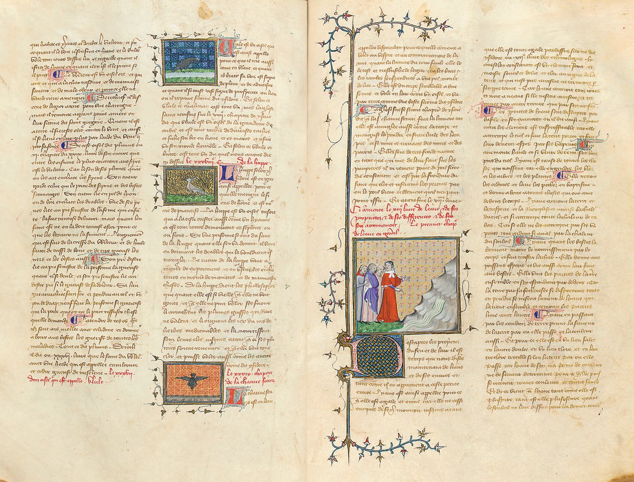 Pagina uit "De Proprietatibus Rerum" door Bartholomeus Anglicus, in de Franse vertaling van Jean Corbechon, ca. 1390 door Pierre Remiet