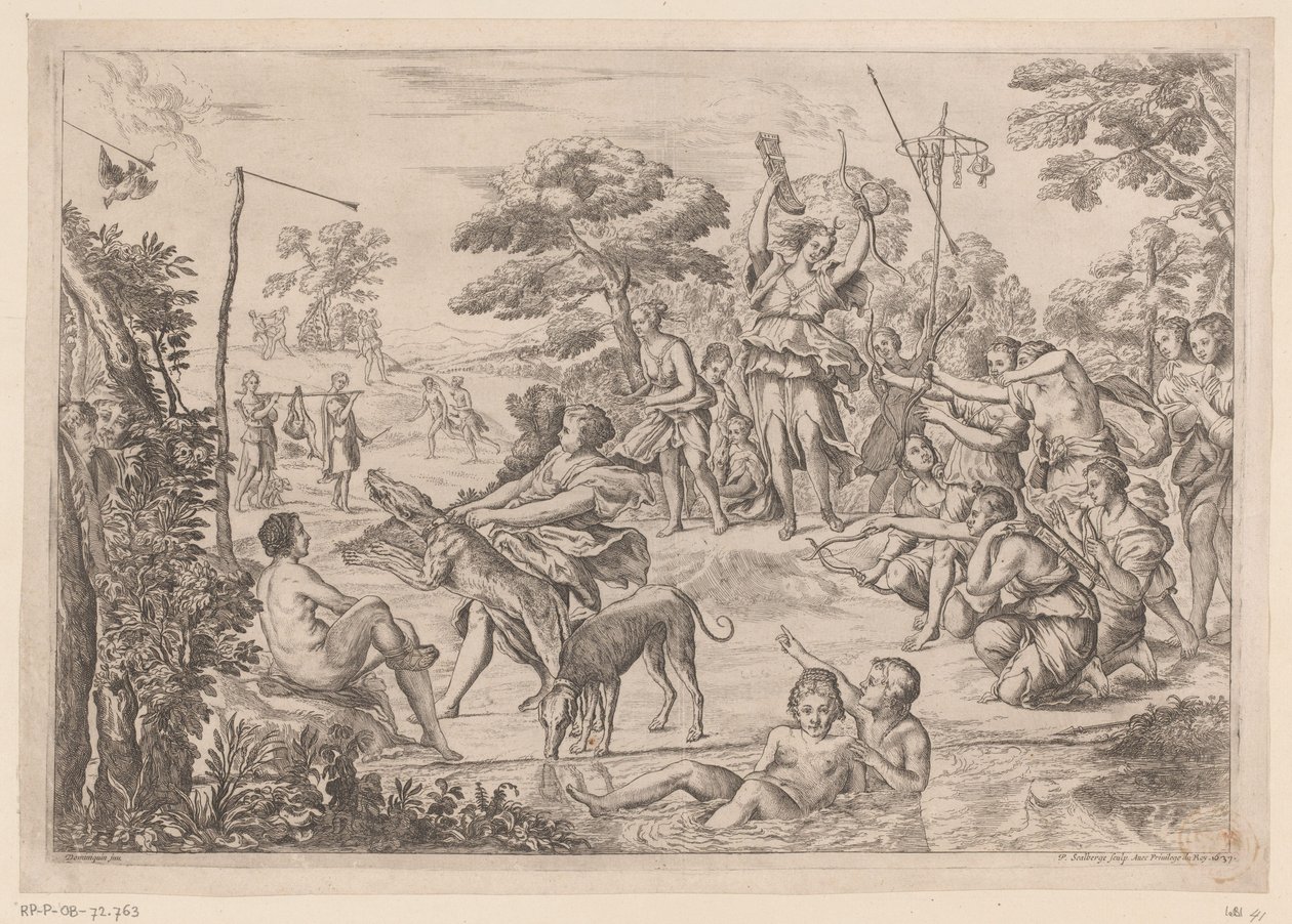 Nimfen van Diana aan het boogschieten door Pierre Scalberge
