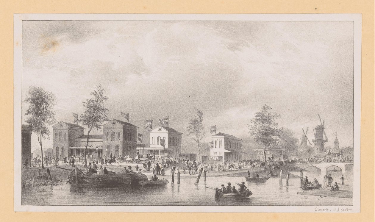 Stationsgebouwen van de Rijnspoorweg in Amsterdam door Pierre Tetar van Elven (possibly)