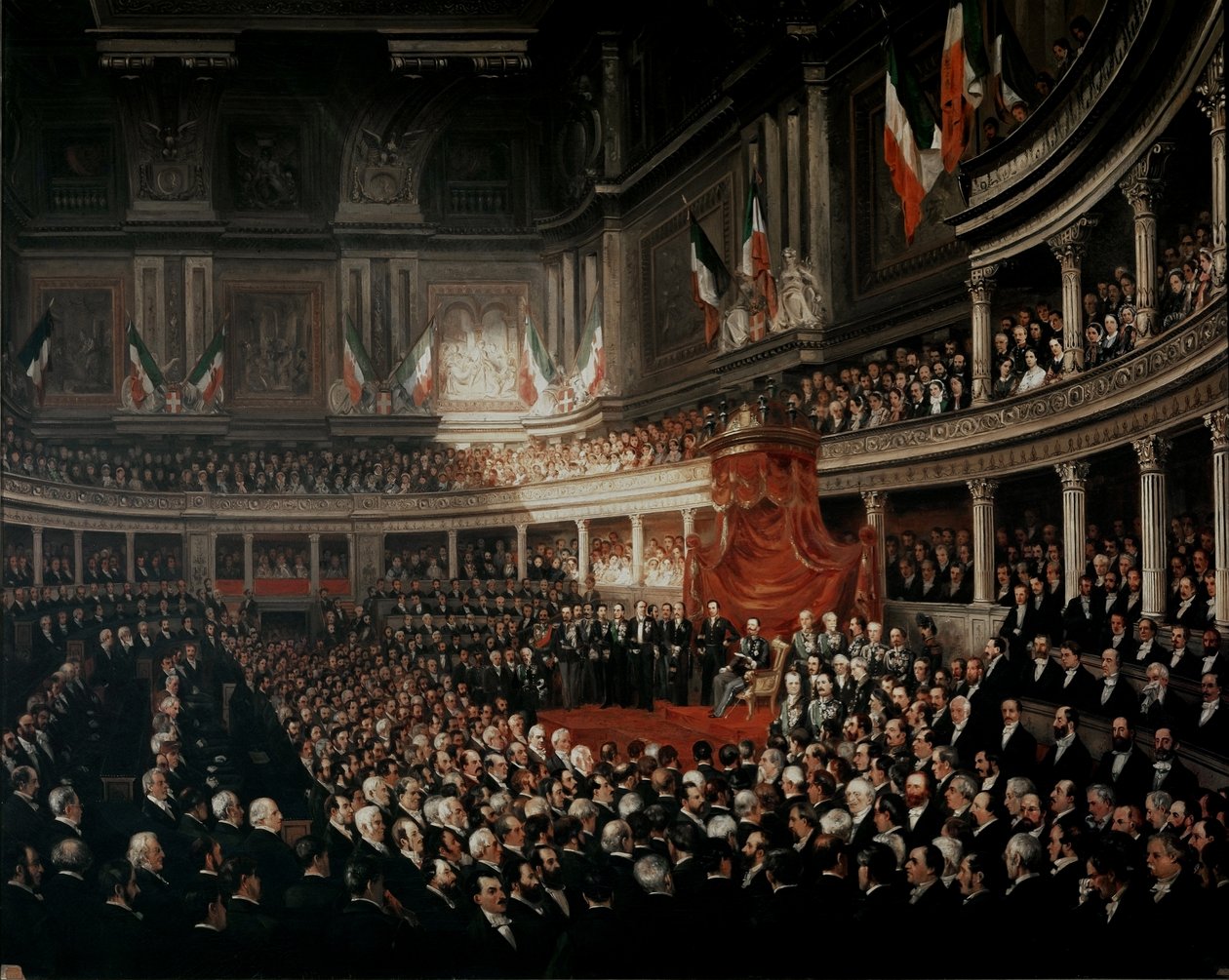 De openingszitting van het eerste Italiaanse parlement (schilderij) door Pierre Tetar van Elven