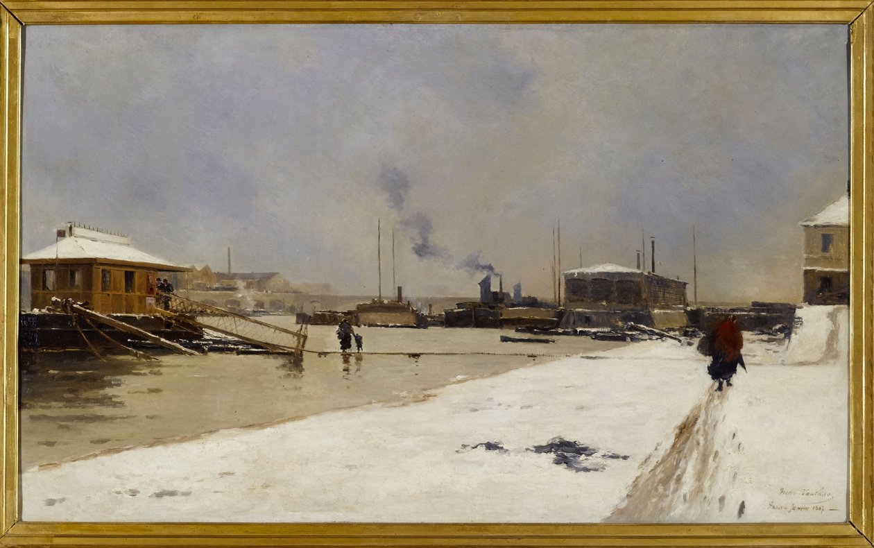 De lage haven van de Tolbiac-brug tijdens de overstroming door Pierre Vauthier