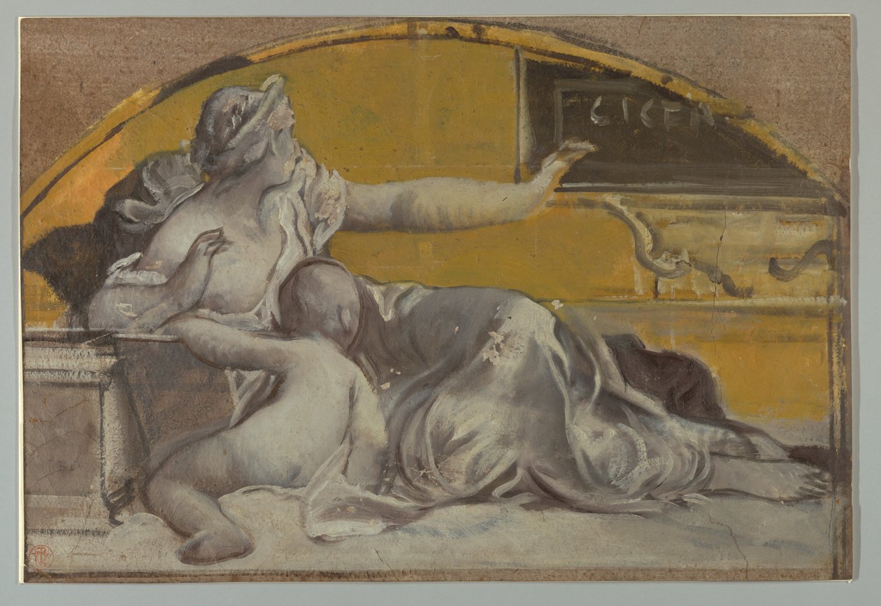 Tekening, Studie voor timpaan ter ere van Cicero, eind 19e eeuw door Pierre Victor Galland