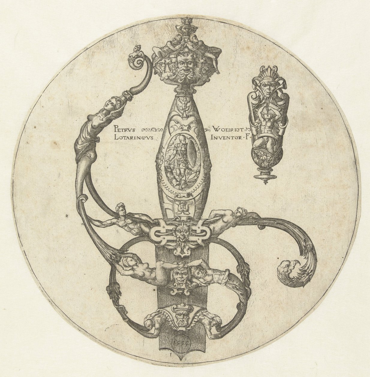 Ontwerp voor het gevest van een zwaard door Pierre Woeiriot (II)