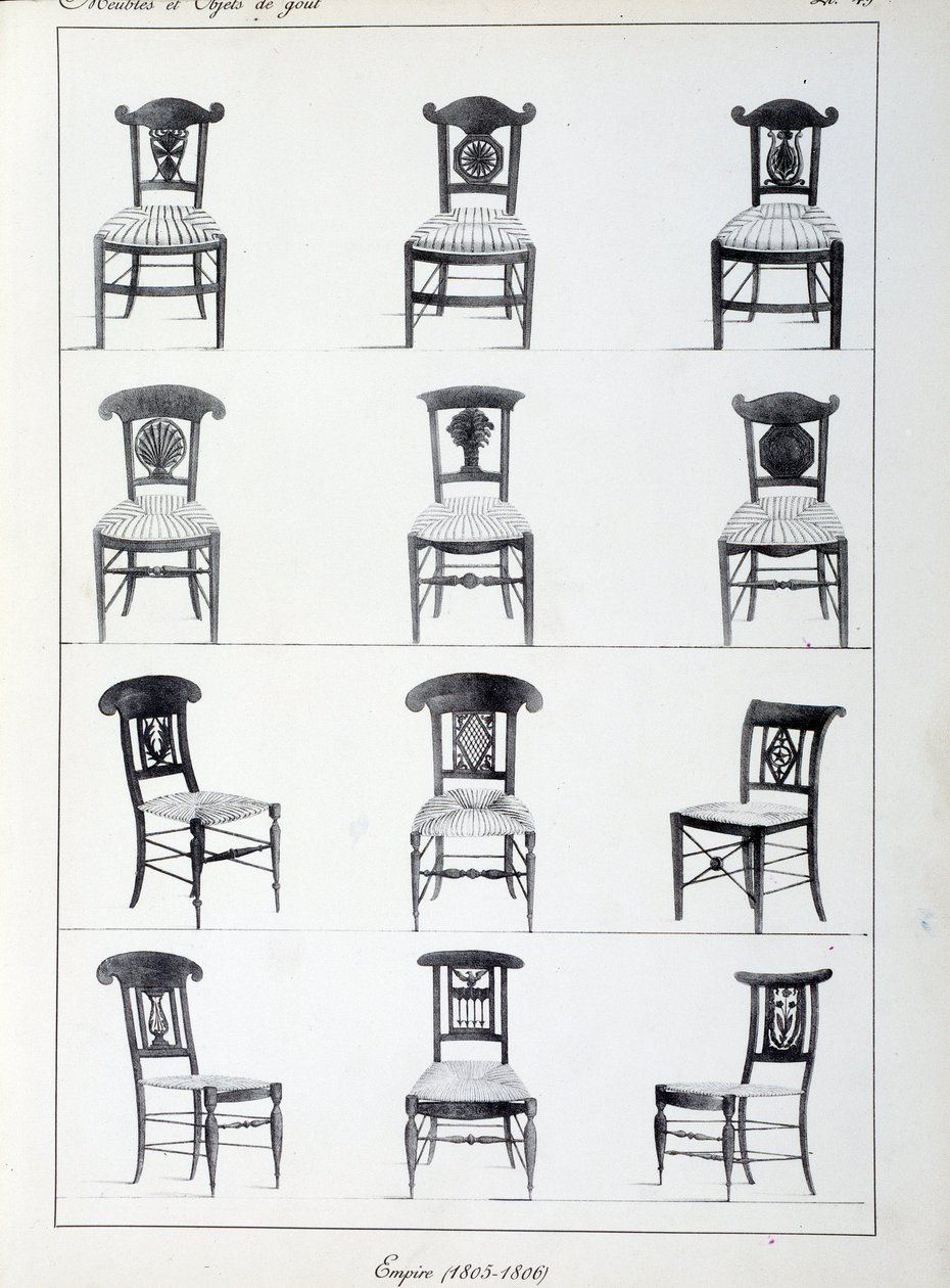 Verschillende modellen van Premier Empire stoelen (1805-1806). Plaat uit de collectie 