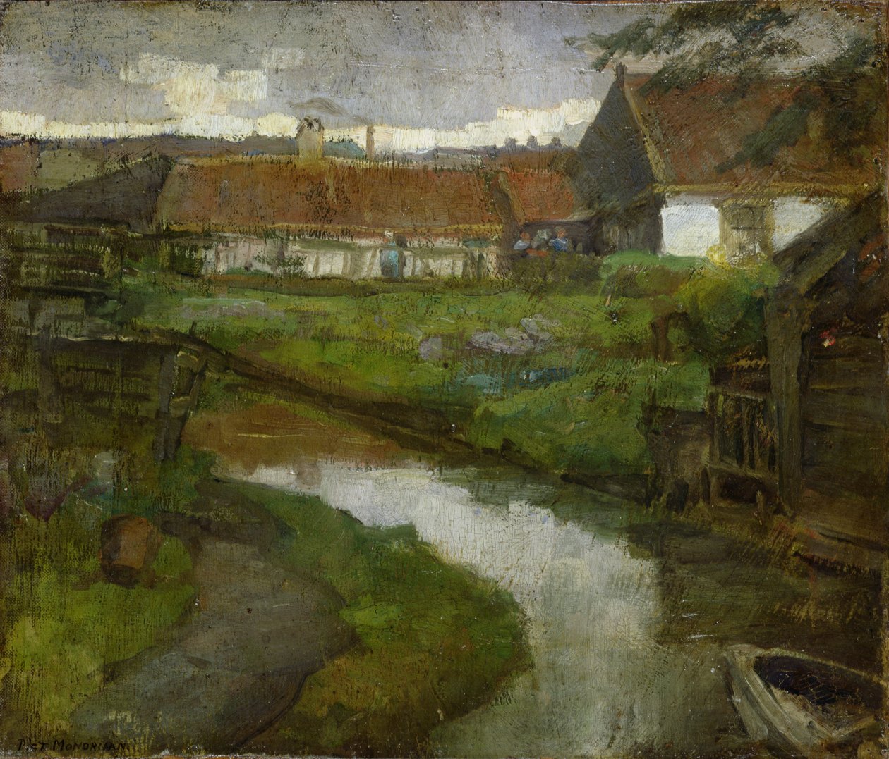 Boerderij en irrigatiesloot met boeg van roeiboot, 1898-99 door Piet Mondrian