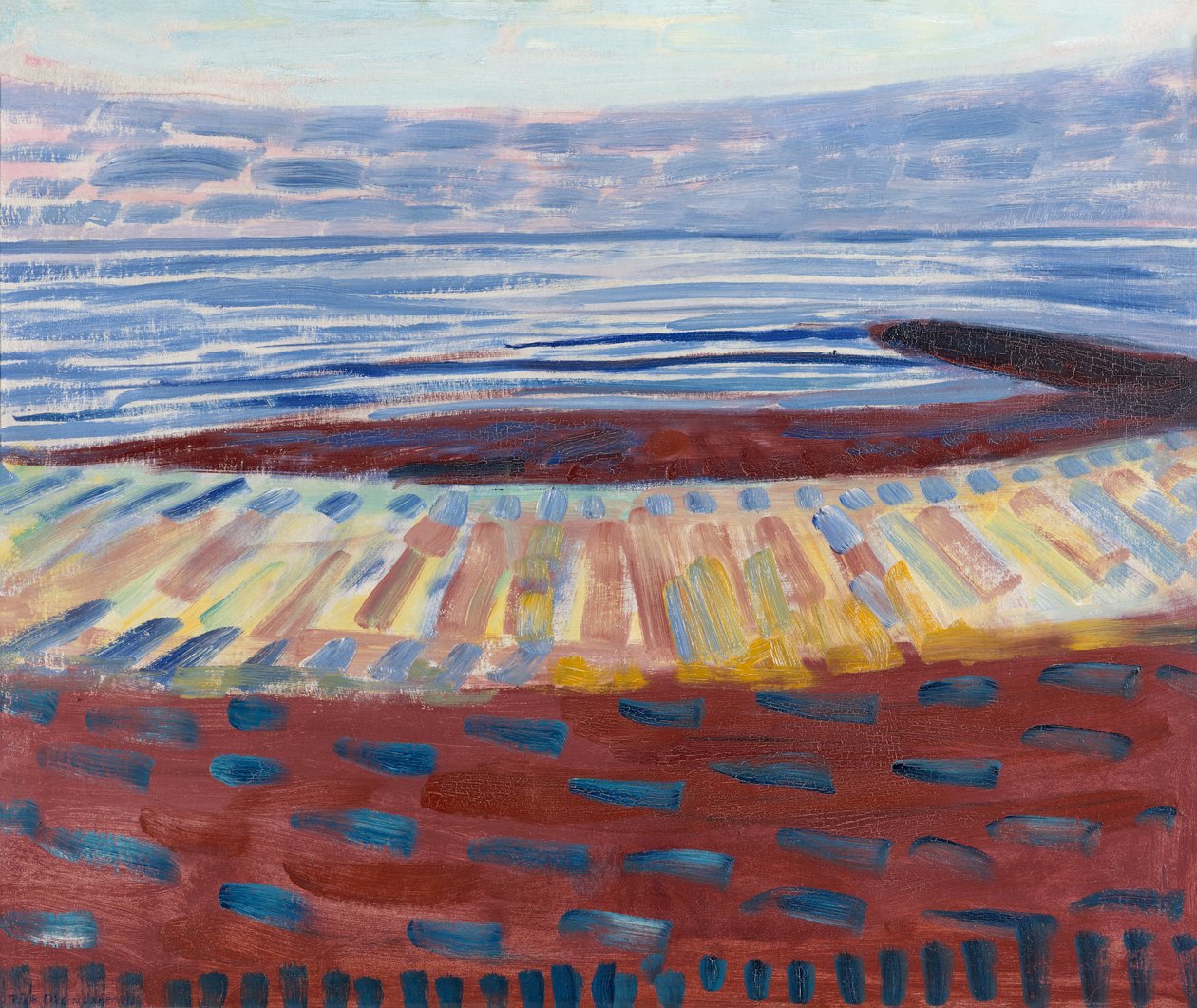 Zee na zonsondergang, 1909 door Piet Mondrian