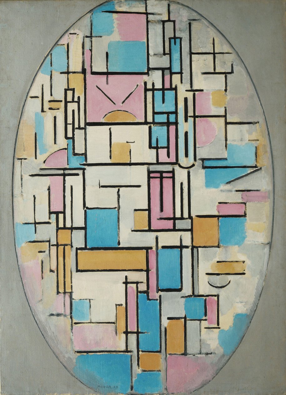 Compositie in ovaal met kleurvlakken 1 door Piet Mondrian