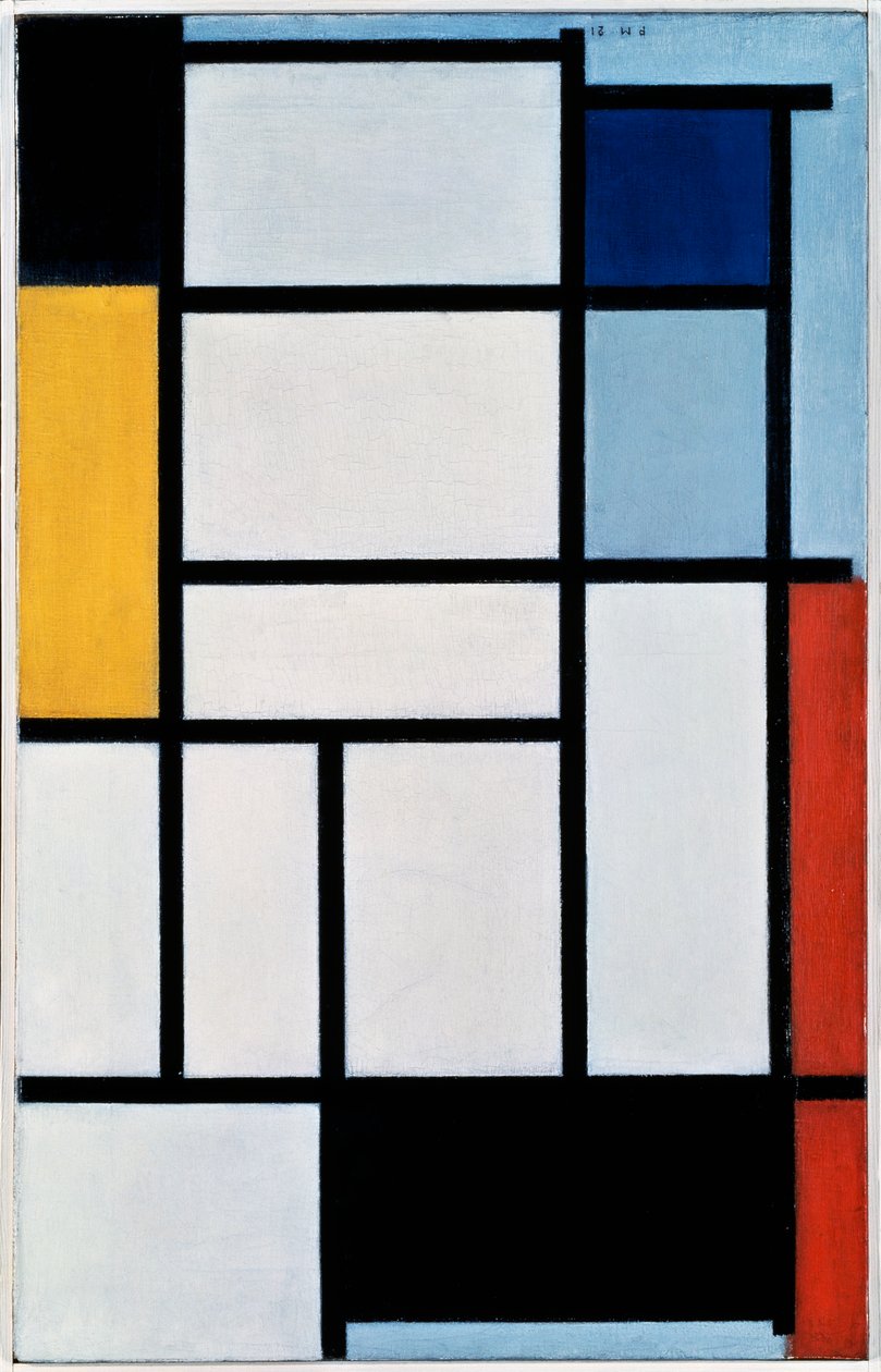 Compositie met rood, zwart, geel, blauw en grijs door Piet Mondrian