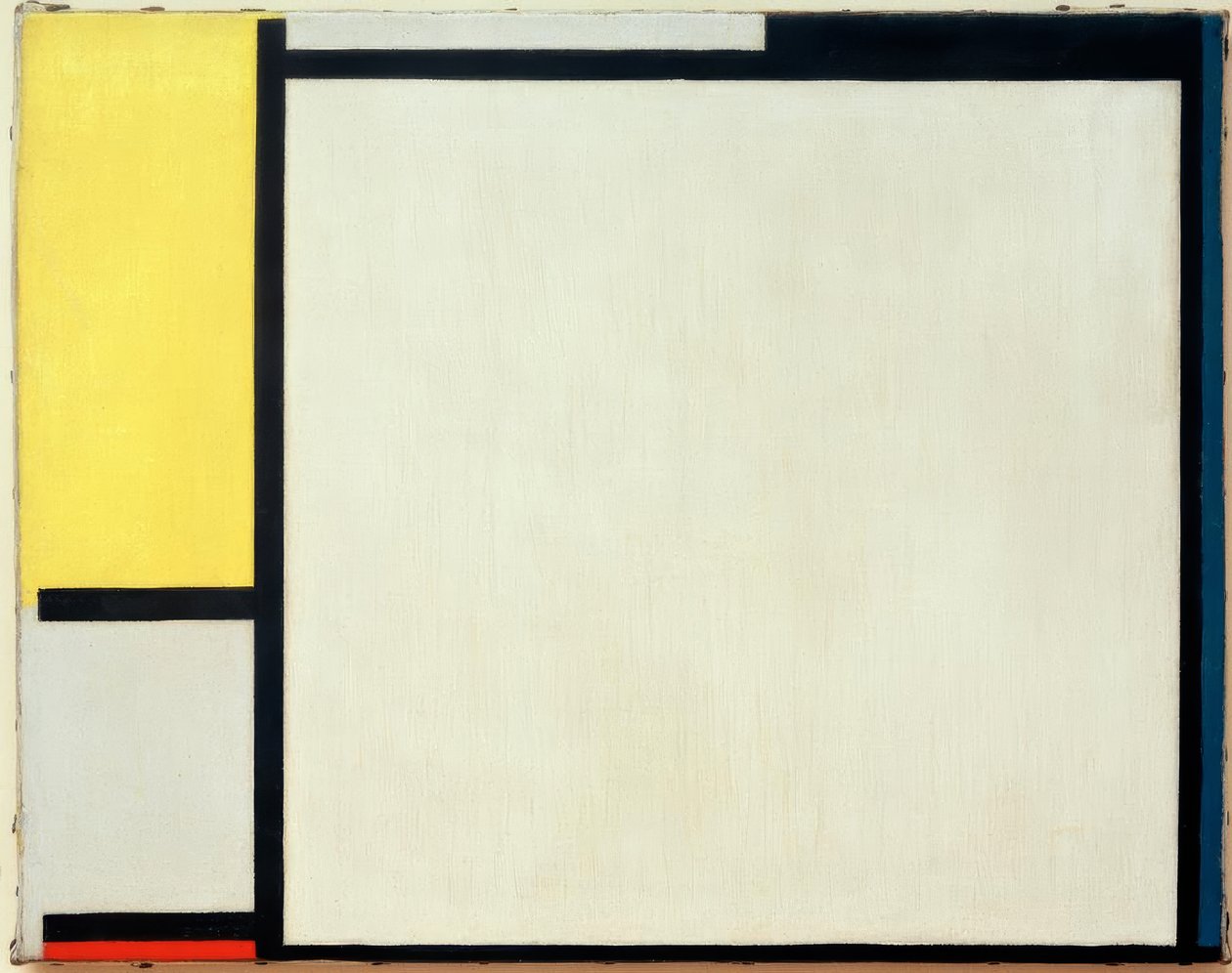 Compositie met geel, zwart, blauw, rood en grijs door Piet Mondrian