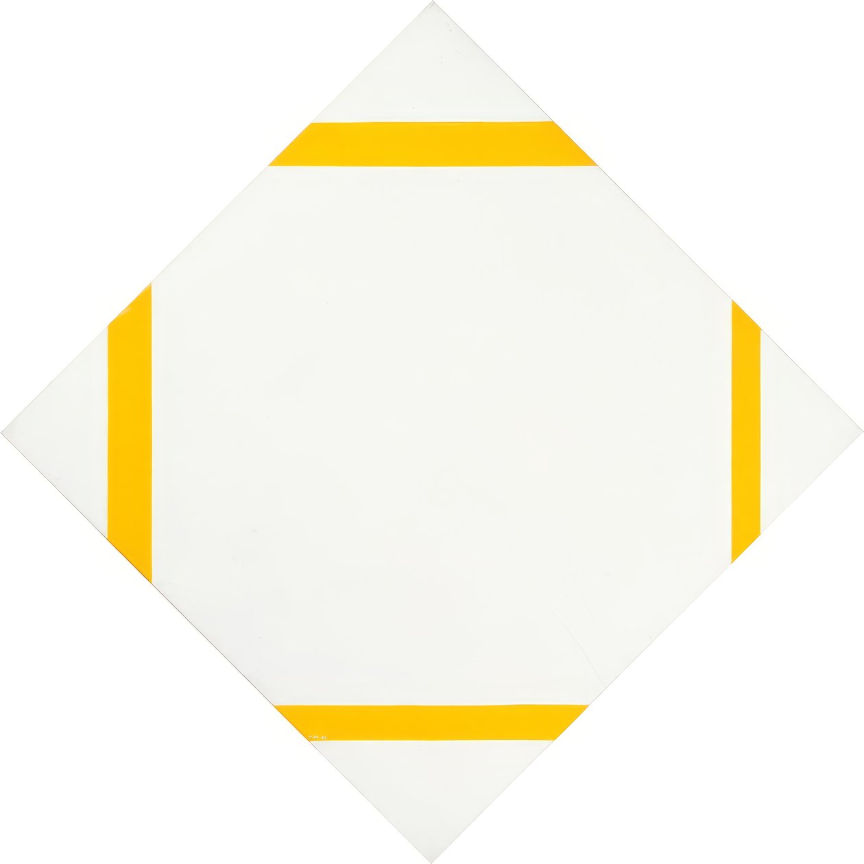 Ruitvormige compositie met vier gele lijnen door Piet Mondrian