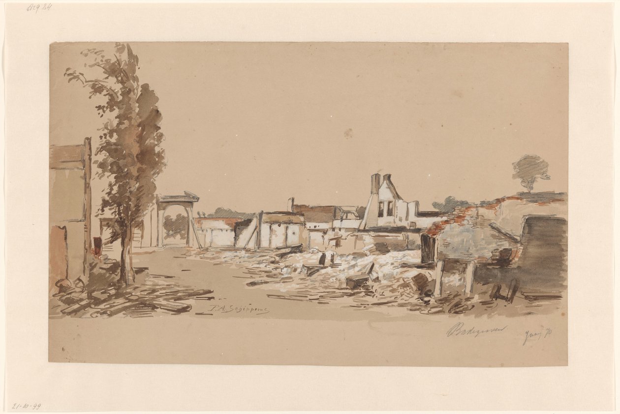 Ruïnes van Bodegraven na de brand van 31 mei 1870 door Piet Schipperus