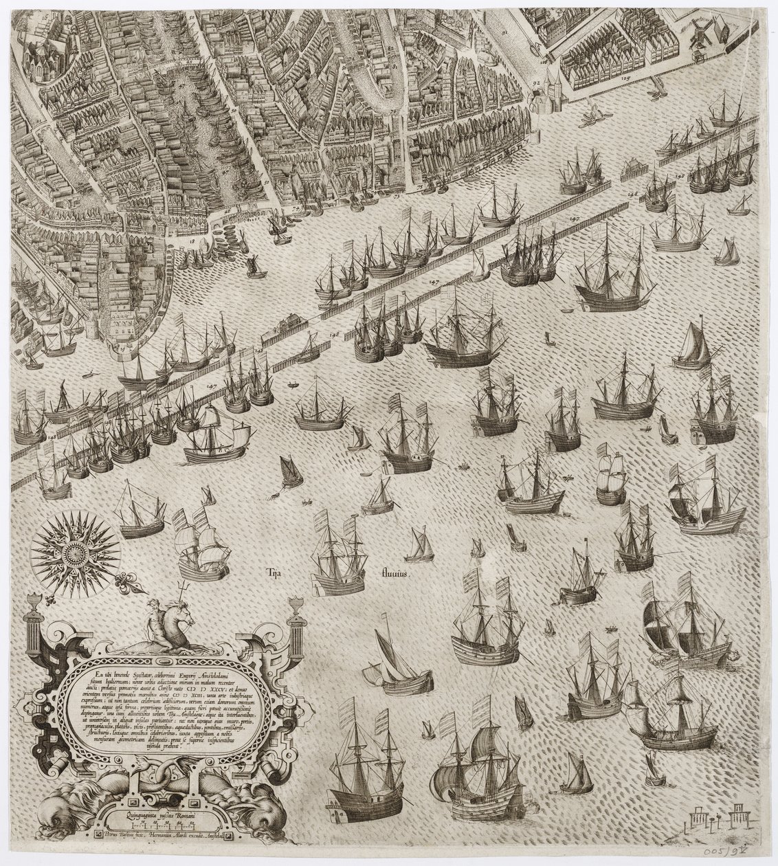 Amstelodamum urbs Hollandiae primaria emporium totius Europae celeberrimum. Deel 4 van een 4-delige kaart van Amsterdam door Pieter Bast