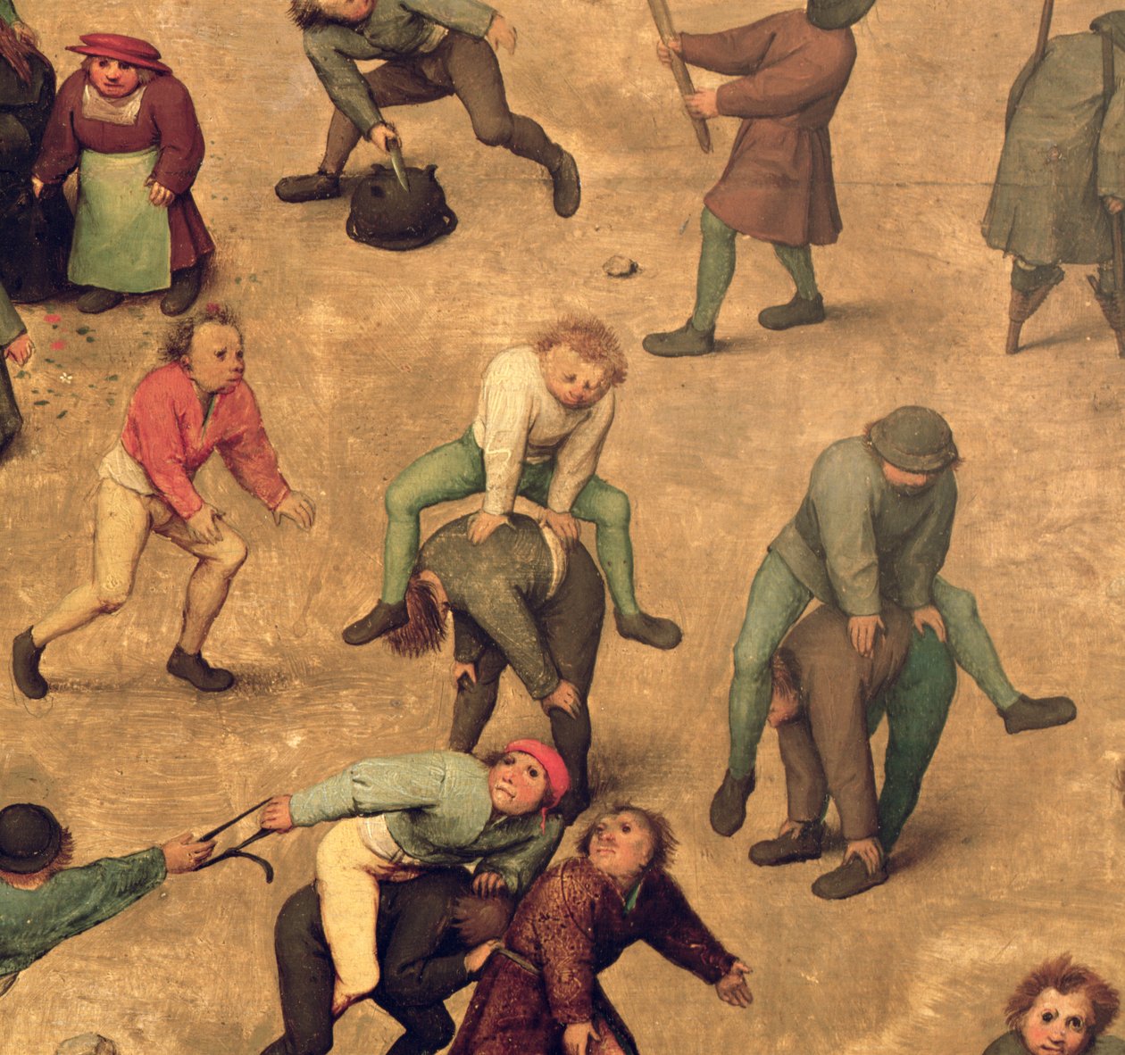 Kinderspelen: detail van kinderen die haasje-over spelen, 1560 (detail) door Pieter Bruegel the Elder