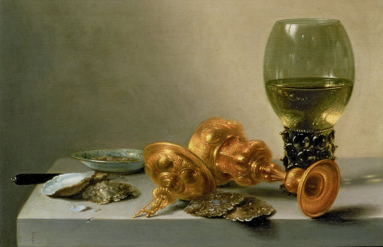 Stilleven met een Roemer en een Vergulde Beker door Pieter Claesz