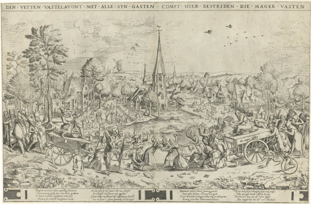 Het gevecht tussen Carnaval en Vasten, gegraveerd door Pieter van der Heyden, 1558 door Pieter The Elder after Brueghel