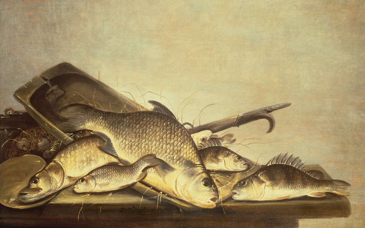 Een Stilleven van Baars en Snoek door Pieter de Putter