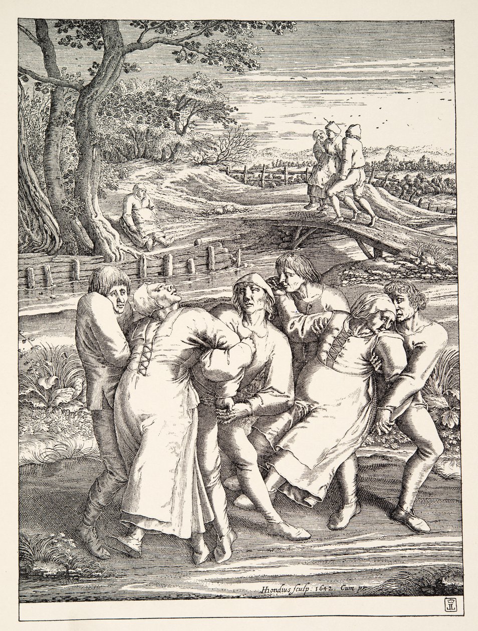 Twee groepen boeren die de pelgrimstocht van epilepsie volgen, ca. 1642 door Pieter Bruegel the Elder