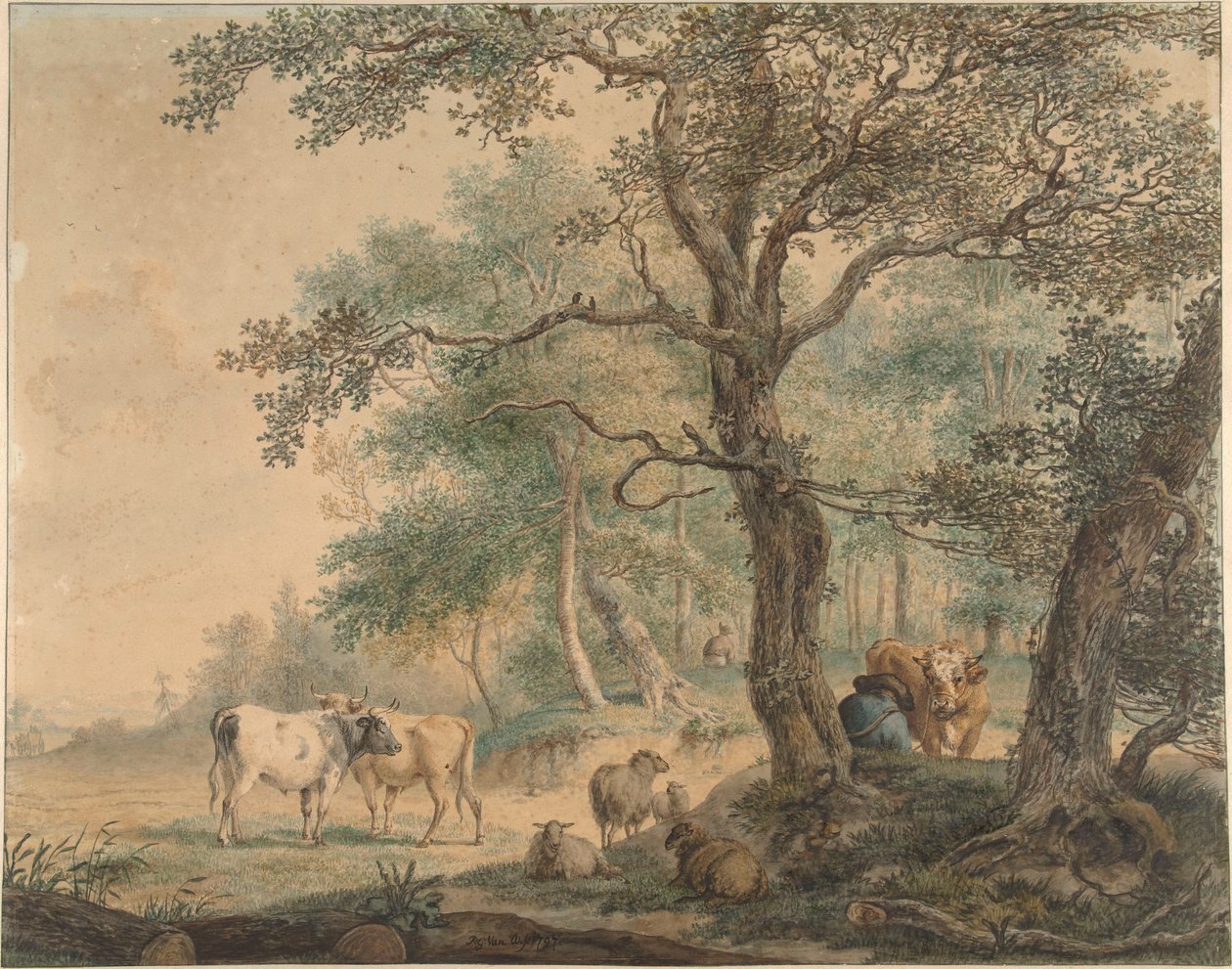 Landschap met twee herders en hun vee door Pieter van Os