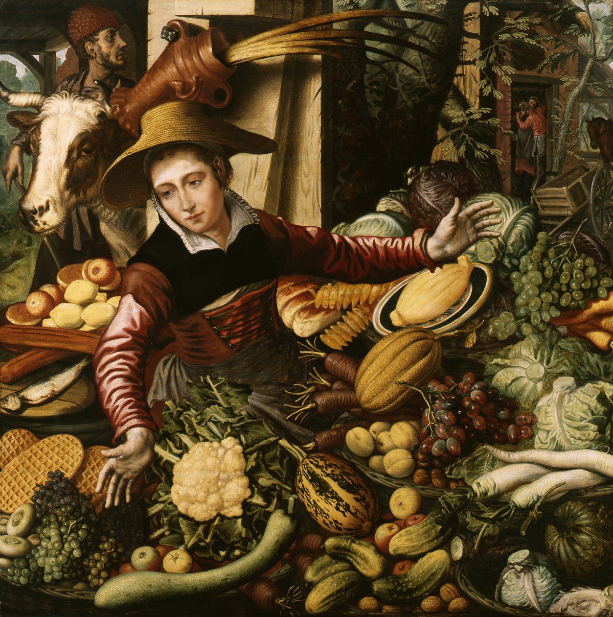 Marktkoopvrouw bij de groentekraam door Pieter Aertsen