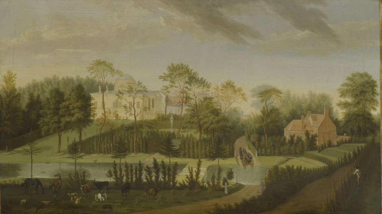 Uitzicht op het terras met zicht op het kanaal naar de zijkant van de villa, Chiswick Villa door Pieter Andreas Rysbrack