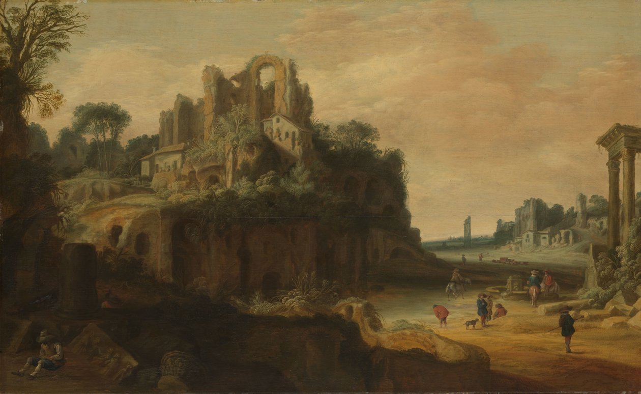 Romeins landschap met ruïnes door Pieter Anthonisz van Groenewegen