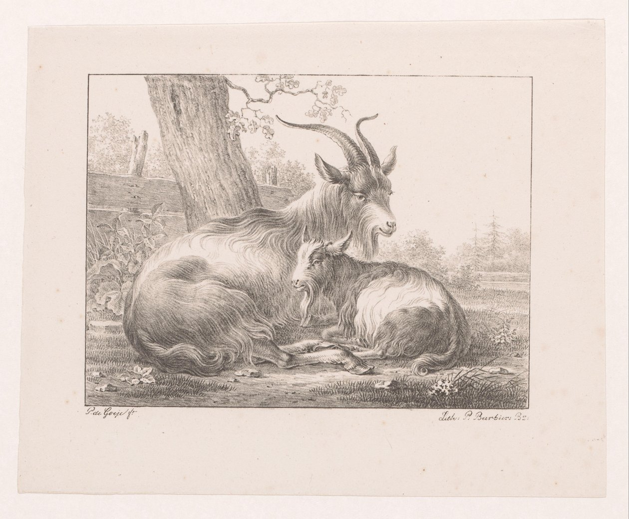 Bok en geit in landschap door Pieter Bartholomeusz. Barbiers
